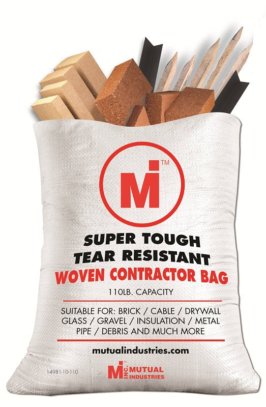 Mutual Industries 14981-10-110 Contractor Bag, 110 lb, Polypropylene, White
