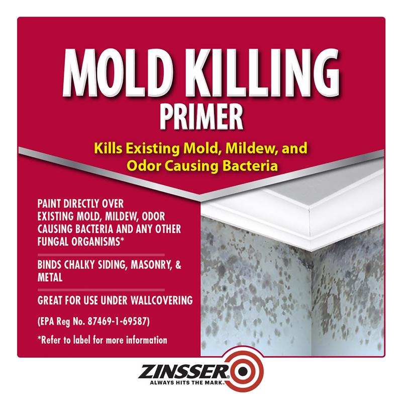 Zinsser White Water-Based Acrylic Mold Killing Primer 1 qt, Pack of 4