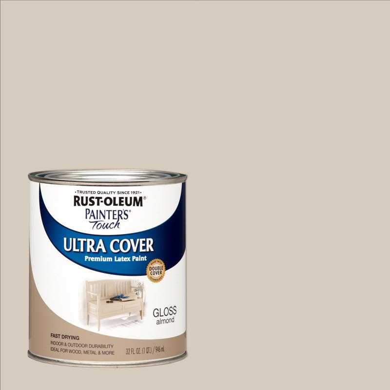 Rust-Oleum Painters Touch Ultra Cover Gloss Almond Water-Based Paint Exterior and Interior 1 qt, Pack of 2