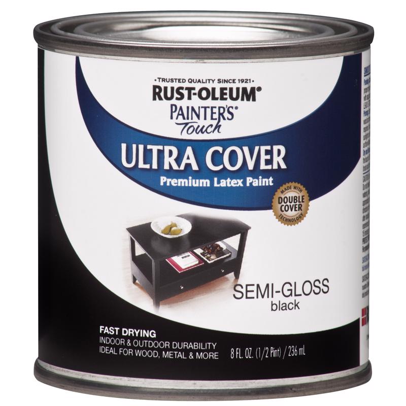 Rust-Oleum Painters Touch Semi-Gloss Black Water-Based Ultra Cover Paint Exterior and Interior 0.5 p, Pack of 6