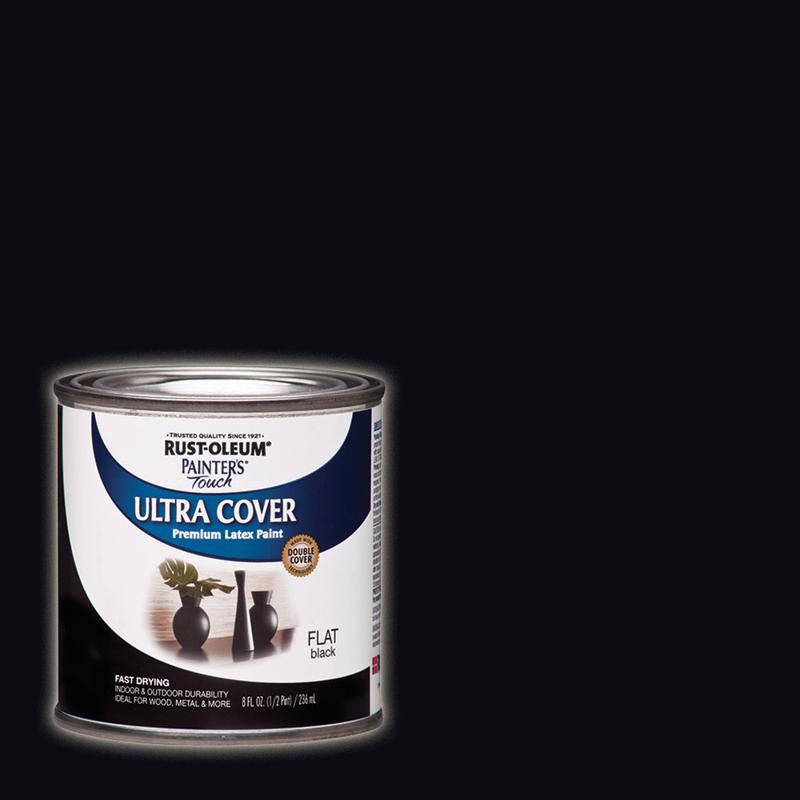 Rust-Oleum Painters Touch Flat Black Water-Based Ultra Cover Paint Exterior and Interior 0.5 pt, Pack of 6