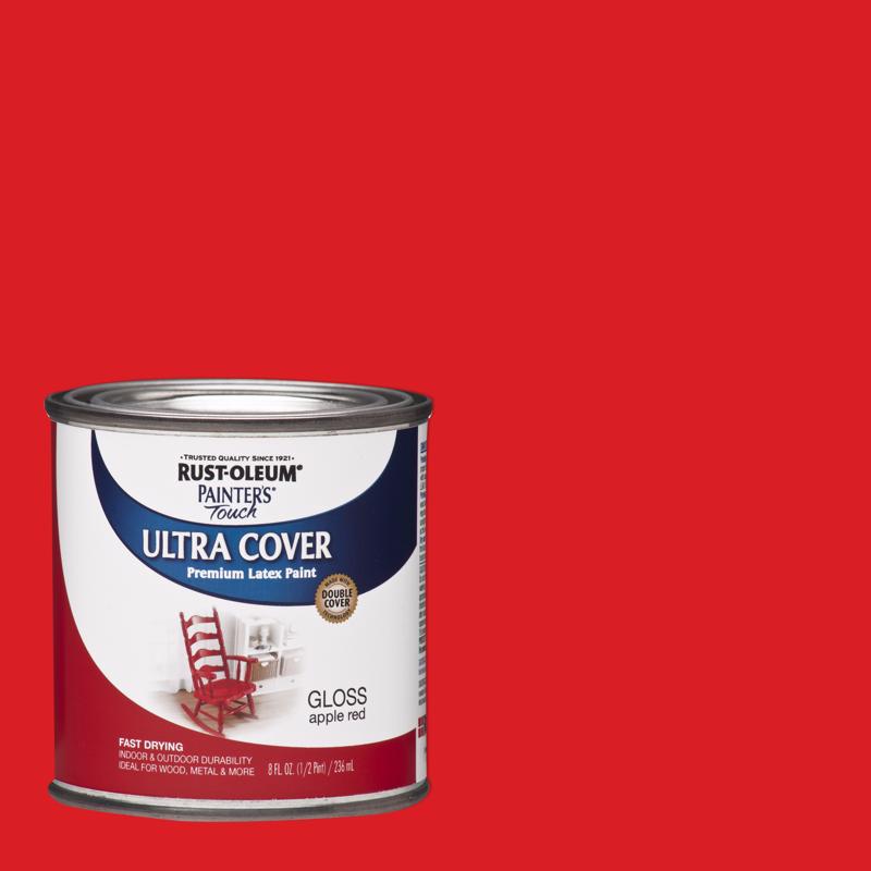 Rust-Oleum Painters Touch Apple Red Water-Based Ultra Cover Paint Exterior and Interior 8 oz, Pack of 6