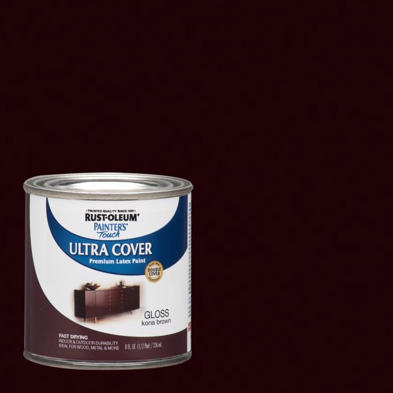 Rust-Oleum Painters Touch Ultra Cover Gloss Kona Brown Water-Based Paint Exterior and Interior 8 oz, Pack of 6