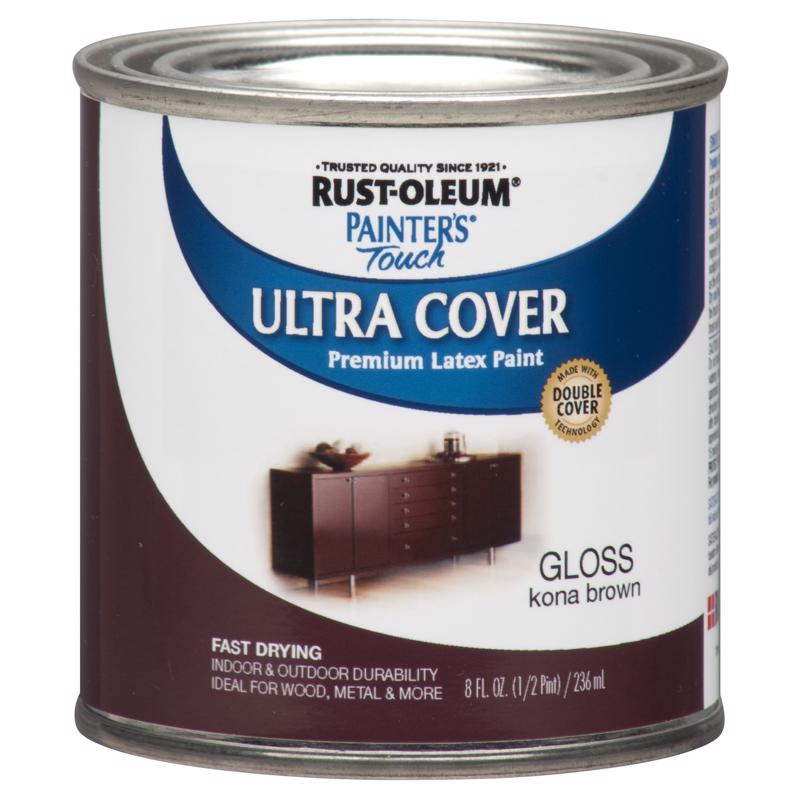 Rust-Oleum Painters Touch Ultra Cover Gloss Kona Brown Water-Based Paint Exterior and Interior 8 oz, Pack of 6