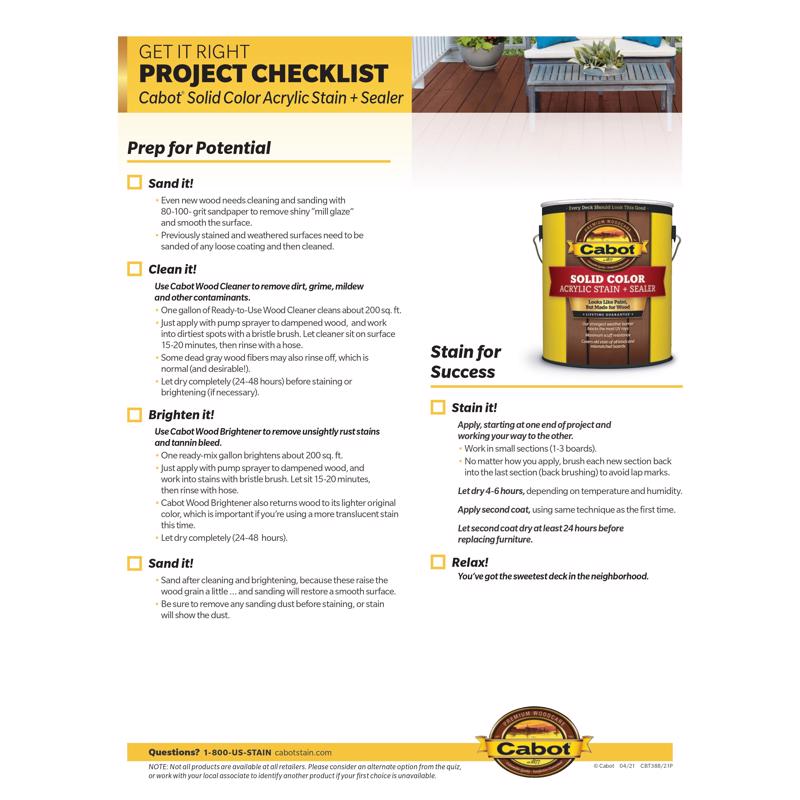 Cabot Solid Color Acrylic Stain & Sealer Solid Tintable Neutral Base Acrylic Deck Stain 1 qt, Pack of 4