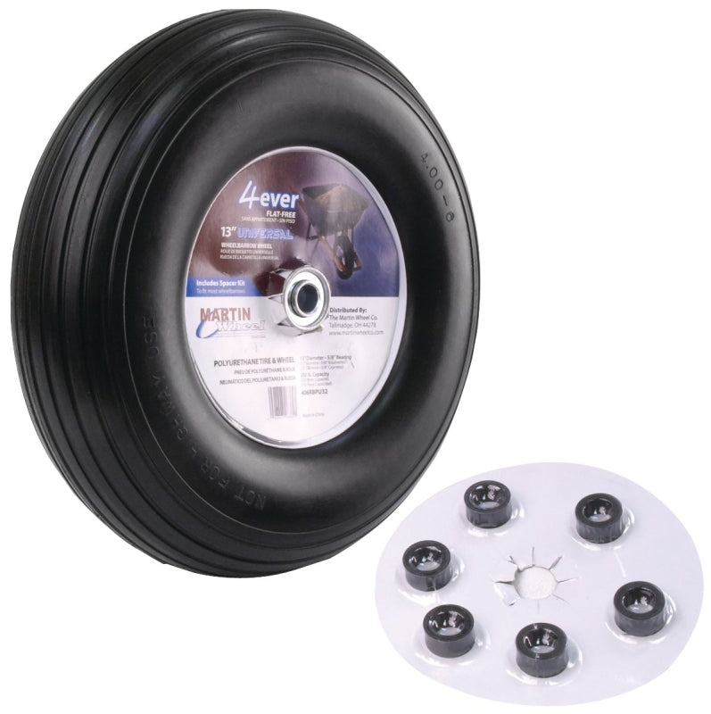MARTIN Wheel 406RBPU32 Wheelbarrow Wheel with Universal Hub, 4 x 6 in Tire, 13 in Dia Tire, Ribbed Tread