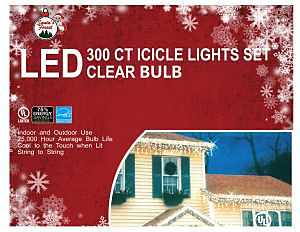 Hometown Holidays 06308 Icicle Light Set, 24 W, 300-Lamp, LED Lamp, Warm White Light, 5000 hr Average Life, 30.1 ft L