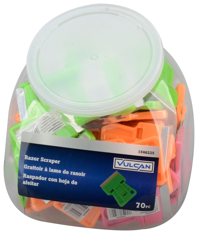 Vulcan M82730L Scraper, 1-1/2 in W Blade, Razor Blade, Steel Blade, Plastic Handle, 2 in OAL, Pack of 70