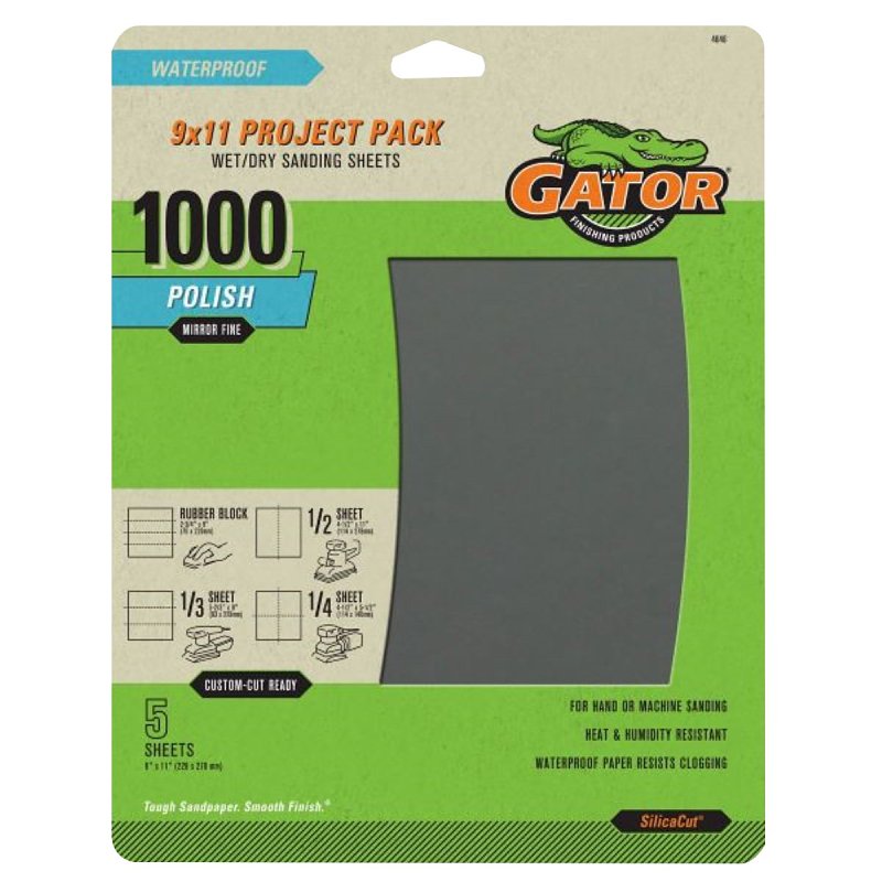 Gator 4046 Sanding Sheet, 11 in L, 9 in W, Fine, 1000 Grit