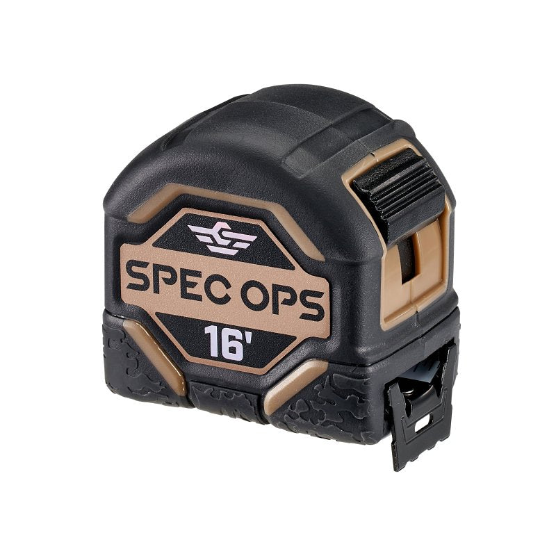 Spec Ops SPEC-TM16 Tape Measure, 16 ft L Blade, Composite Case, Black/Flat Dark Earth Case