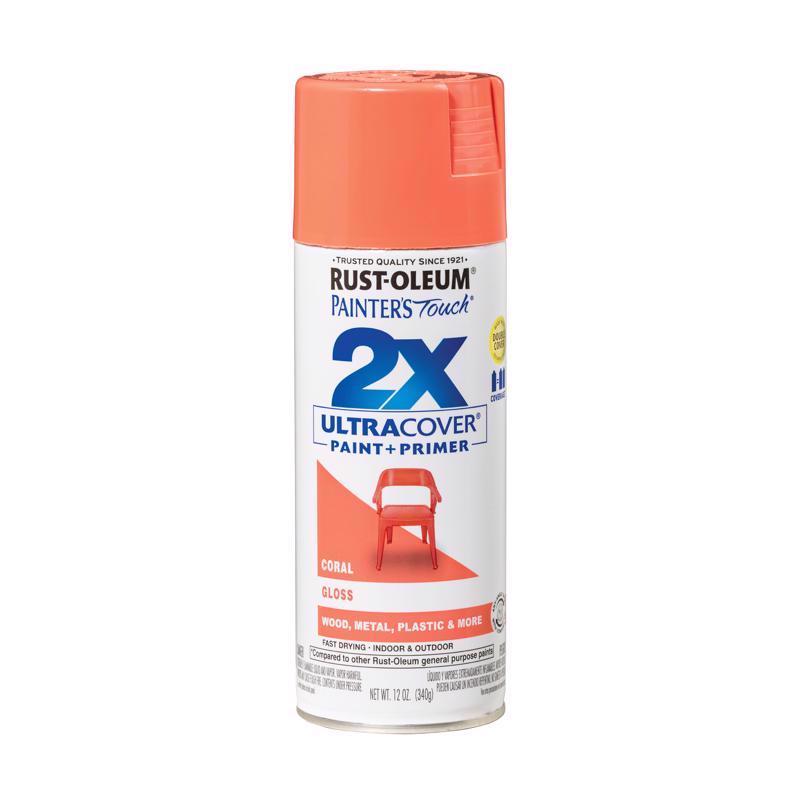 Rust-Oleum Painter's Touch 2X Ultra Cover Gloss Coral Paint+Primer Spray Paint 12 oz