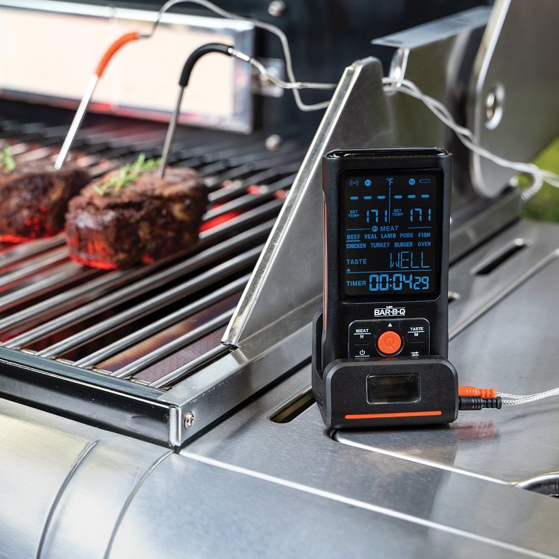 Mr. BAR-B-Q 40144Y Thermometer, 145 ft Control, Digital Display, Stainless Steel Probe Material, Black