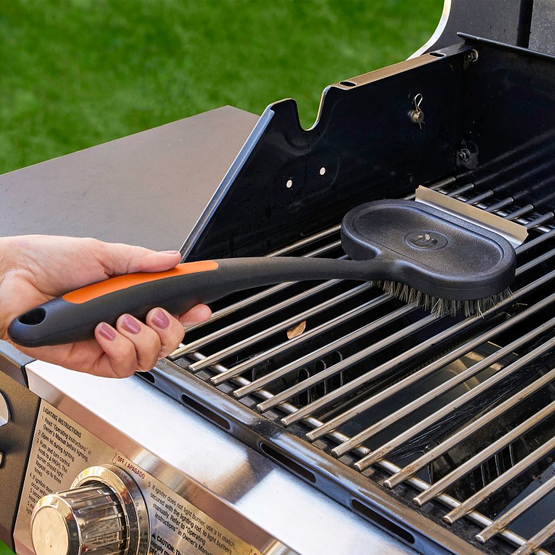 Mr. BAR-B-Q 60311Y Oversized Rectangular Grill Brush, Stainless Steel Bristle, Curved Neck, Ergonomic, Soft Grip Handle