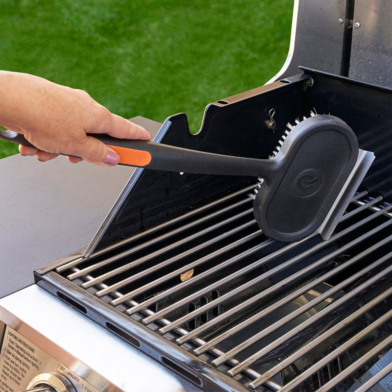 Mr. BAR-B-Q 60311Y Oversized Rectangular Grill Brush, Stainless Steel Bristle, Curved Neck, Ergonomic, Soft Grip Handle