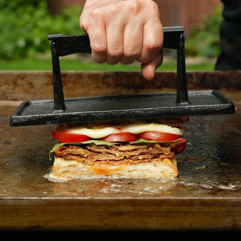 Razor 08821RZ Grill Press, 11.6 in L, 8.78 in W, Rectangular, Cast Iron/Wood, Stay-Cool Handle