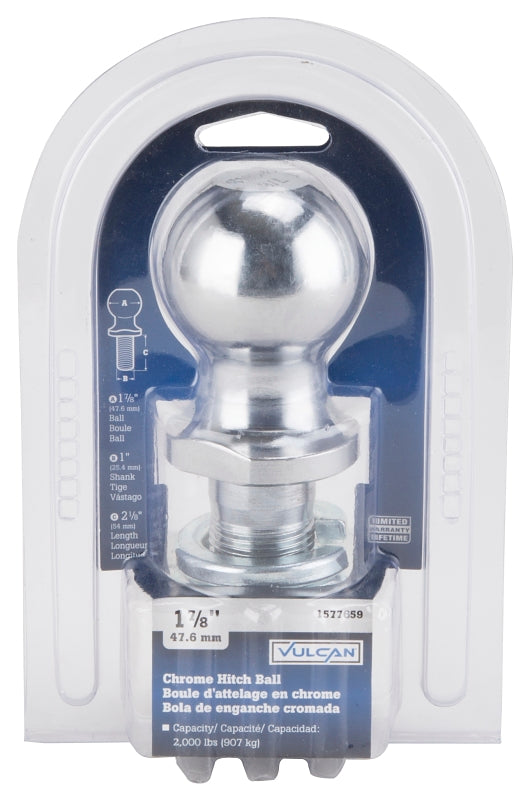 Vulcan TD-06 Hitch Ball, 1-7/8 in Dia Ball, 1 in Dia Shank, 2,000 lb Gross Towing