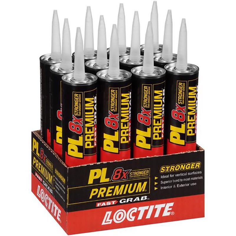 Loctite PL Premium Fast Grab Polyurethane Construction Adhesive 10 oz, Pack of 12