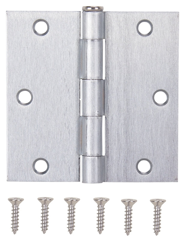ProSource 20338SCX Square Corner Door Hinge, 3-5/8 in H Door Leaf, 1-1/2 in W Door Leaf, 2.2 mm Thick Door Leaf, Steel