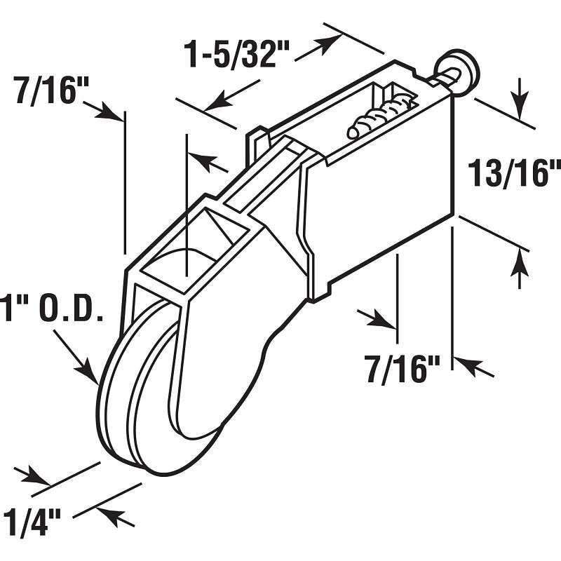 Prime-Line B 645 Roller Assembly, 1 in Dia Roller, 1/4 in W Roller, Nylon, White, 2-Roller