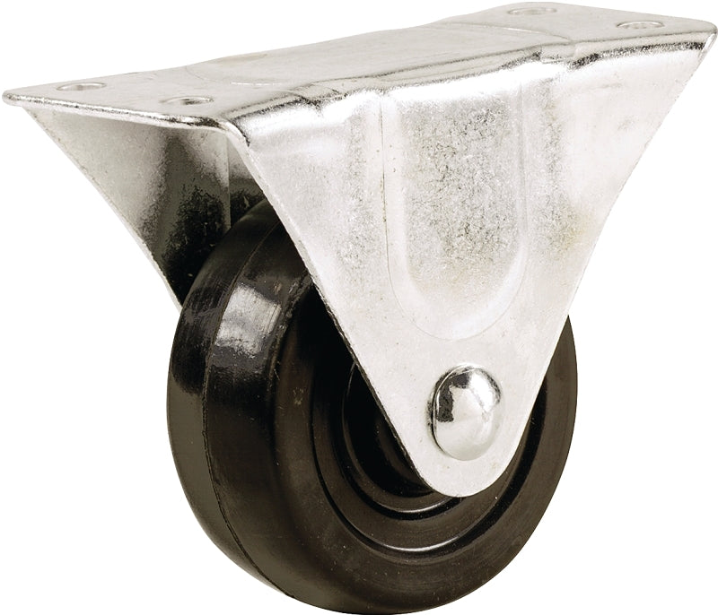 Shepherd Hardware 9481 Rigid Caster, 2 in Dia Wheel, 7/8 in W Wheel, Rubber Wheel, Black, 90 lb