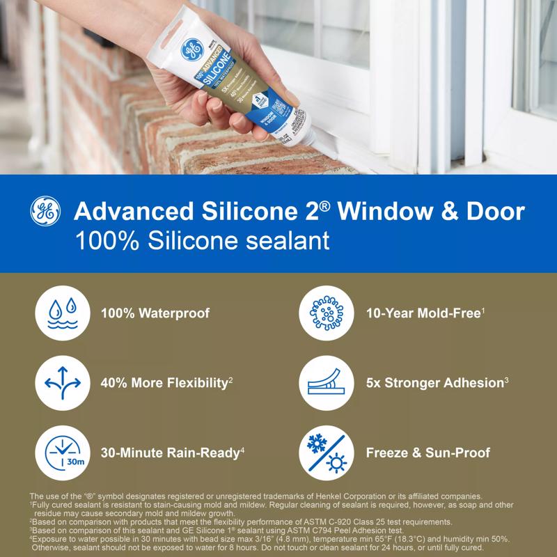 GE Advanced White Silicone 2 Window and Door Caulk Sealant 2.8 oz