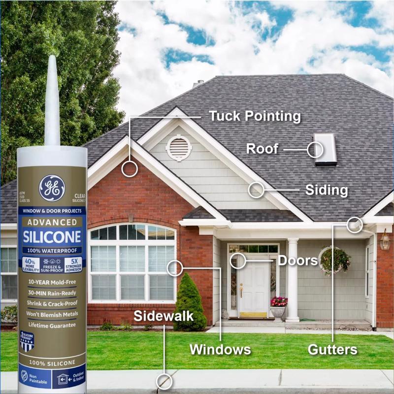GE Advanced Almond Silicone 2 Window and Door Caulk Sealant 10.1 oz, Pack of 12