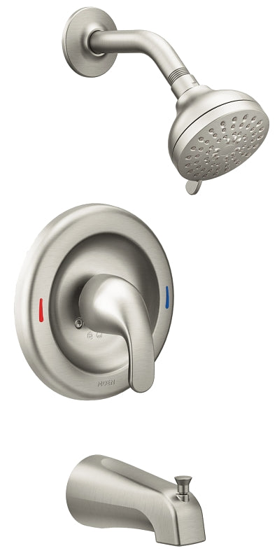 Moen Adler Series 82603SRN Tub and Shower Faucet, Multi-Function Showerhead, 1.75 gpm Showerhead, 4-Spray Setting