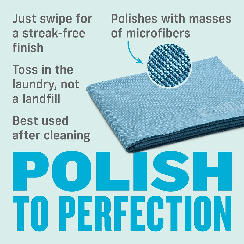 e-cloth 10603AB Polishing Cloth, 16 in L, 20 in W, Polyamide/Polyester, Alaskan Blue