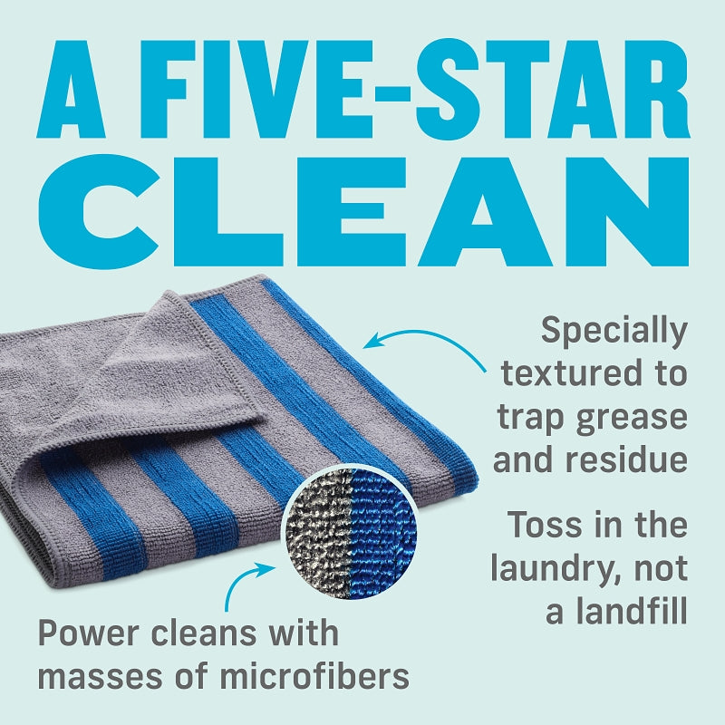 e-cloth 10618S Range and Stovetop Cloth, 12-1/2 in L, 12-1/2 in W, Polyamide/Polyester/Polypropylene, Blue/Gray