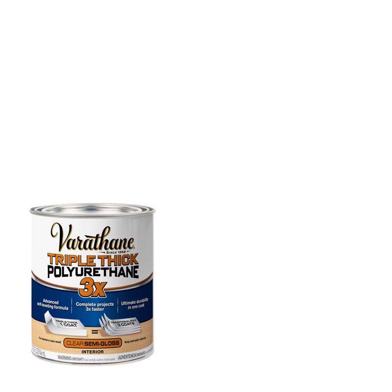 Varathane Transparent Semi-Gloss Clear Water-Based Acrylic Triple Thick Polyurethane 1 qt, Pack of 2
