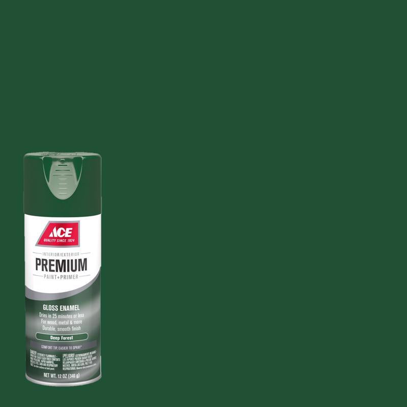 Ace Premium Gloss Deep Forest Paint + Primer Enamel Spray 12 oz, Pack of 6