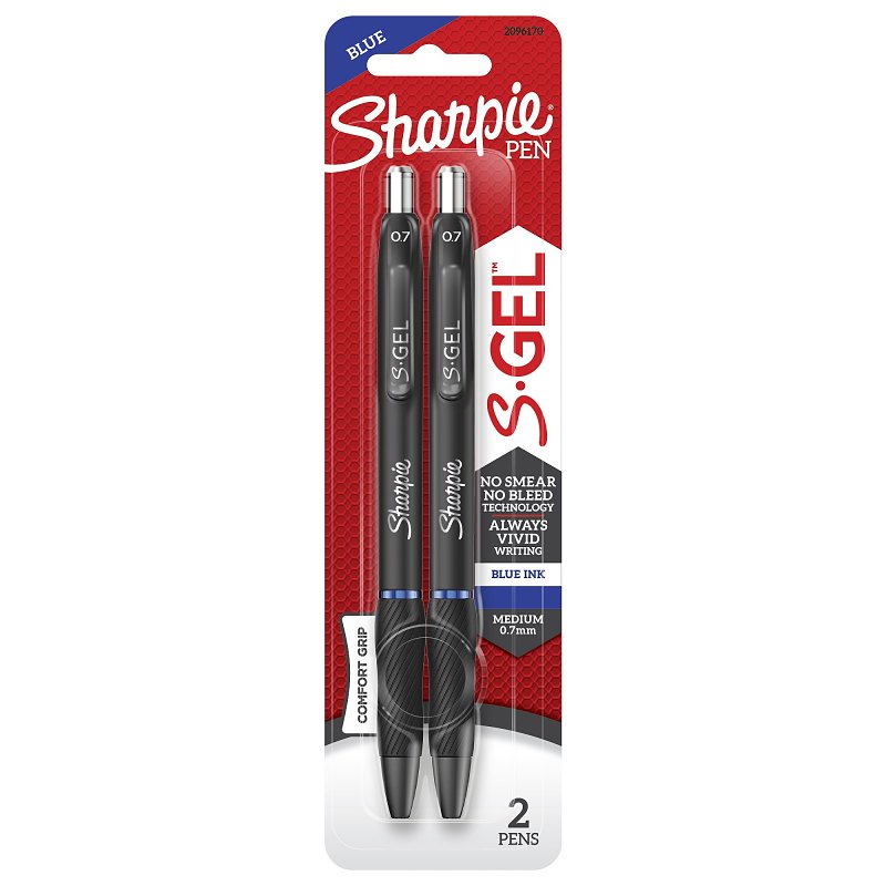 Sharpie S-Gel 2096170 Pen, Retractable, 0.7 mm Tip, Medium Tip, Blue Ink, Gel Ink