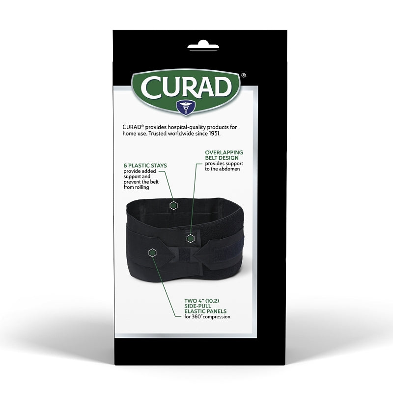 Curad ORT22000D Back Support, One-Size, Fits to Waist Size: 33 to 48 in, Elastic/Foam/Plastic, Hook and Loop Closure