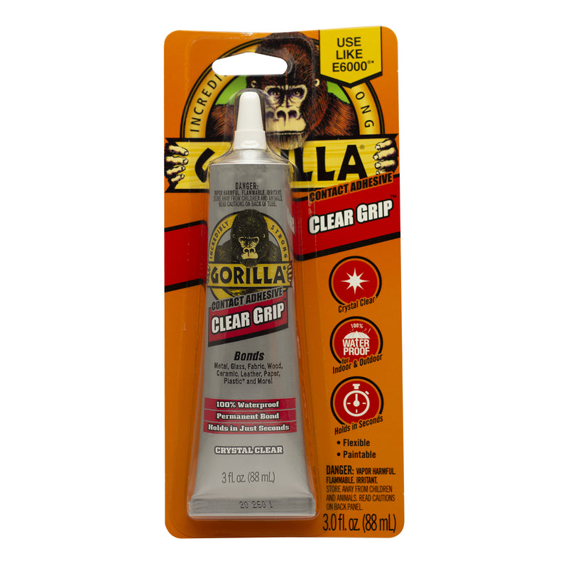 Gorilla Clear Grip High Strength Clear Contact Adhesive 3 oz, Pack of 6