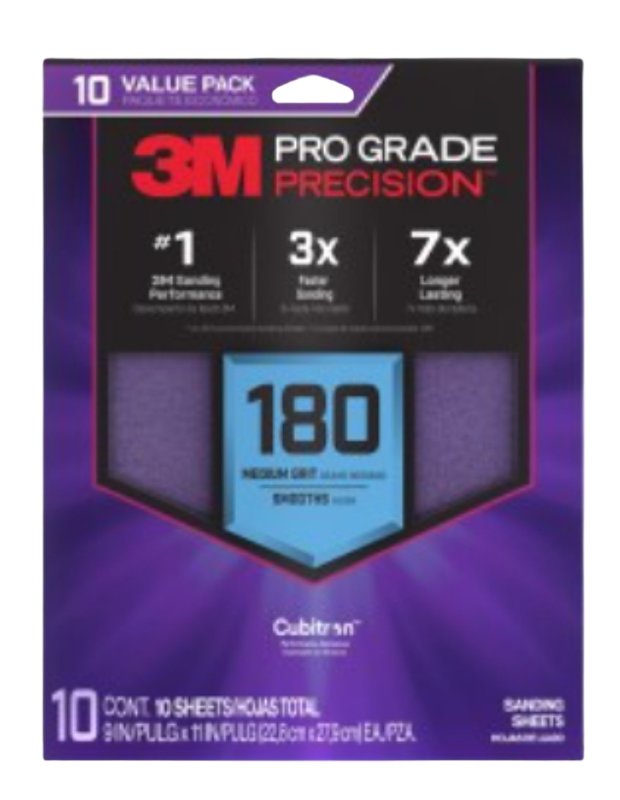 Pro Grade Precision SHR180-PGP-10T Faster Sanding Sheet, 11 in L, 9 in W, Medium, 180 Grit