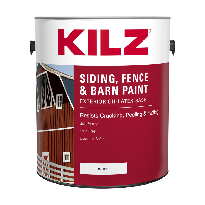 KILZ Flat White Oil-Based Barn and Fence Paint Exterior 1 gal, Pack of 4