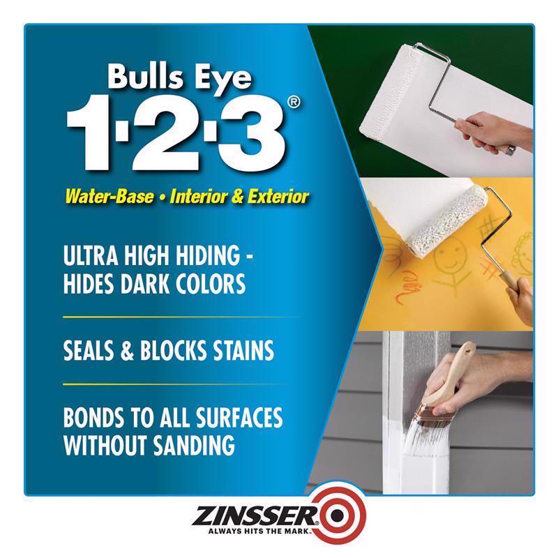 Zinsser Bulls Eye 123 White Water-Based Styrenated Acrylic Primer and Sealer 1 gal, Pack of 4