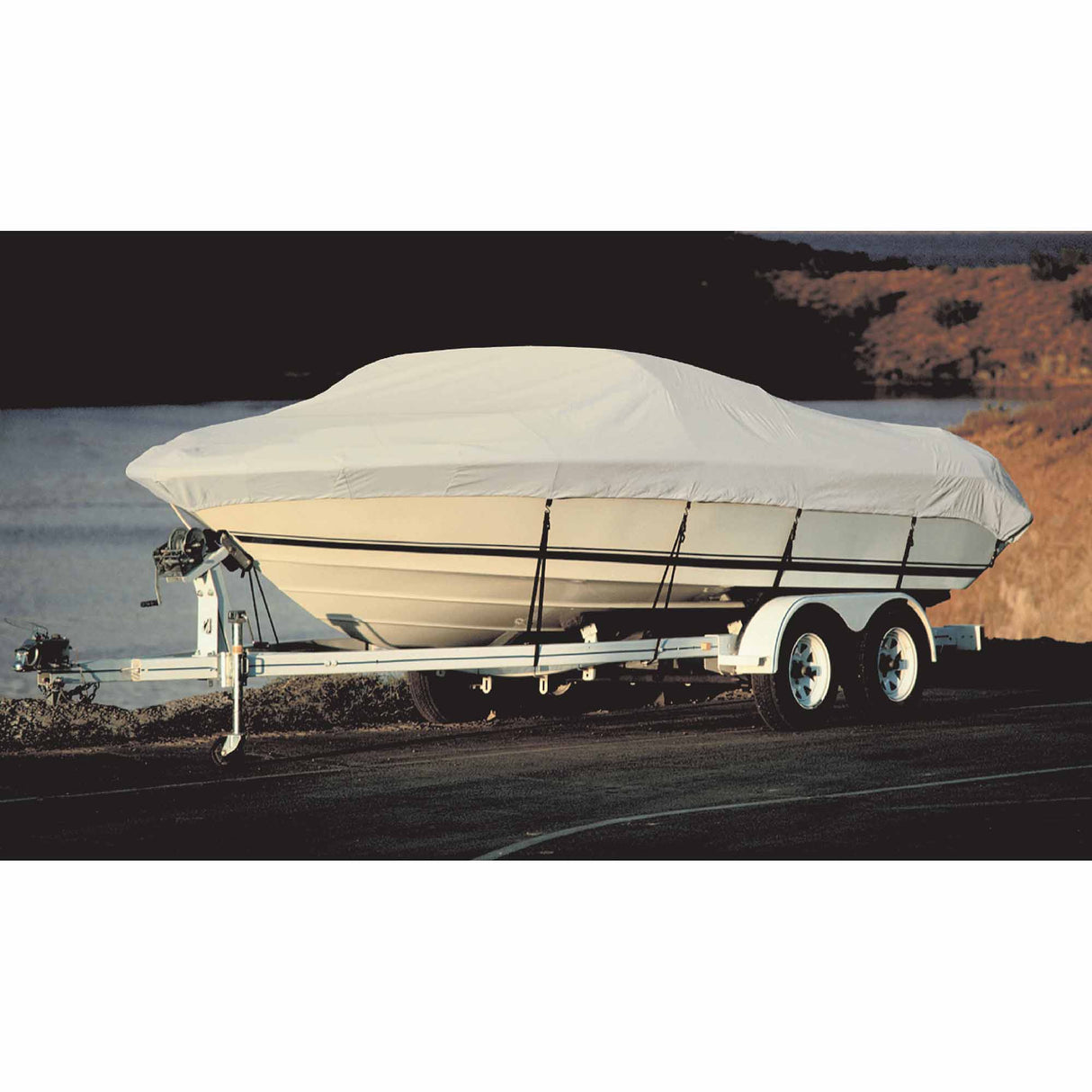 Taylor 70206 BoatGuard Universal Fit Trailerable Boat Cover w/Storage Bag and Tie-Downs, V-Hull Runabout Bow Rider Boats, 19'-21'
