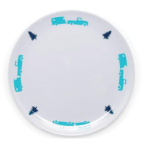 Camco 53226 Melamine Dishware, Blue Tree & Truck Pattern, 7-3/4" Salad Plate