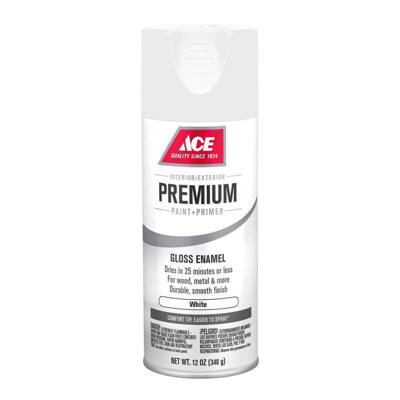 Ace Premium Gloss White Paint + Primer Enamel Spray 12 oz, Pack of 6