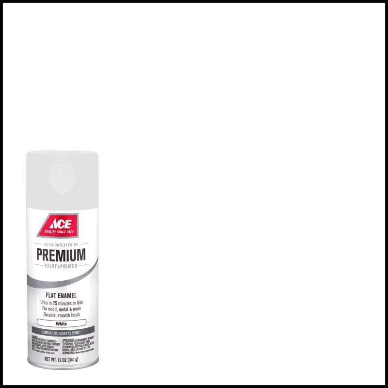 Ace Premium Flat White Paint + Primer Enamel Spray 12 oz, Pack of 6