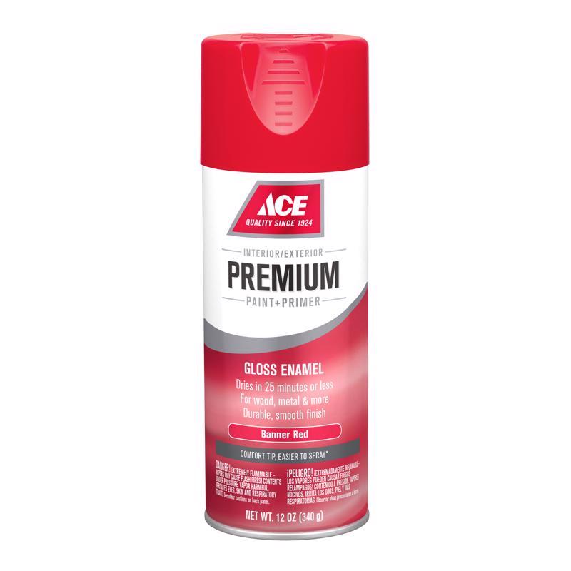 Ace Premium Gloss Banner Red Paint + Primer Enamel Spray 12 oz, Pack of 6