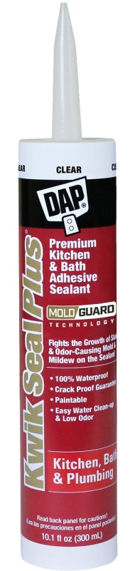 DAP 18516 Adhesive Sealant, Clear, 24 hr Curing, -20 to 150 deg F, 10.1 oz Tube