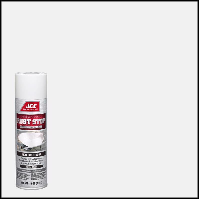 Ace Rust Stop Gloss White Protective Enamel Spray Paint 15 oz, Pack of 6