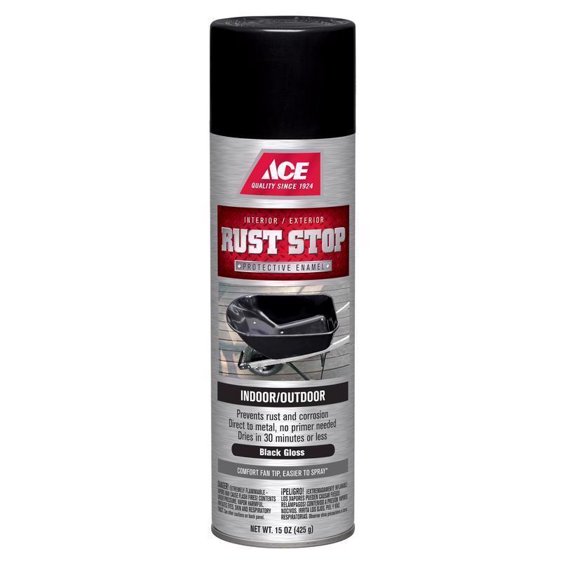 Ace Rust Stop Gloss Black Protective Enamel Spray Paint 15 oz, Pack of 6