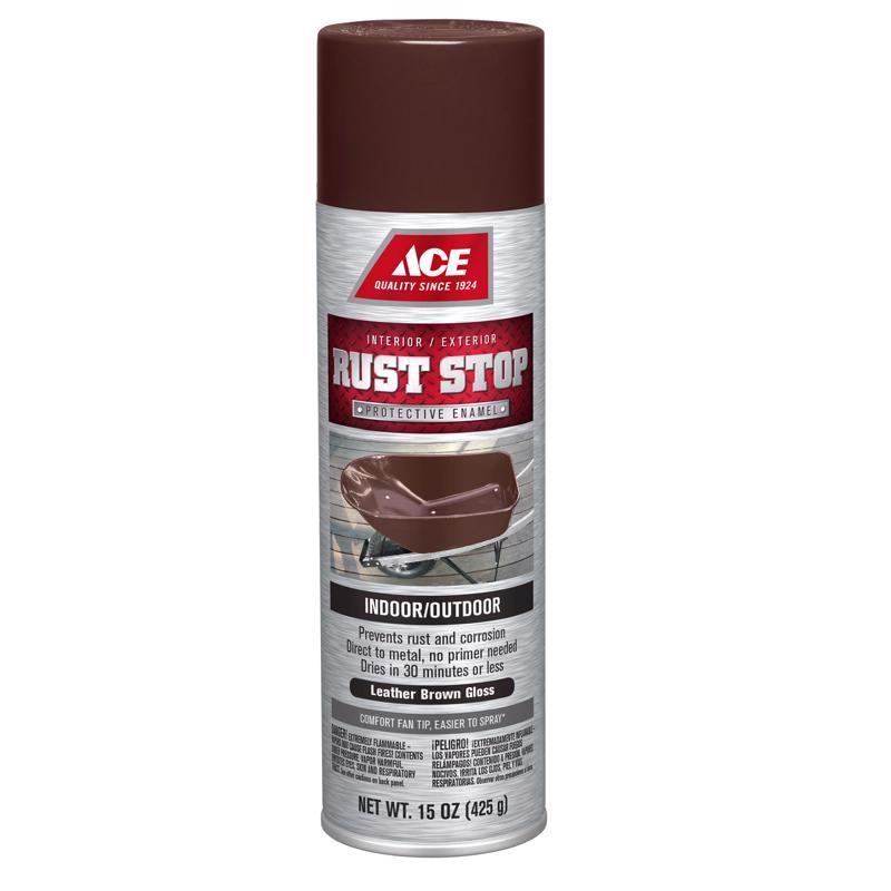 Ace Rust Stop Gloss Leather Brown Protective Enamel Spray Paint 15 oz, Pack of 6