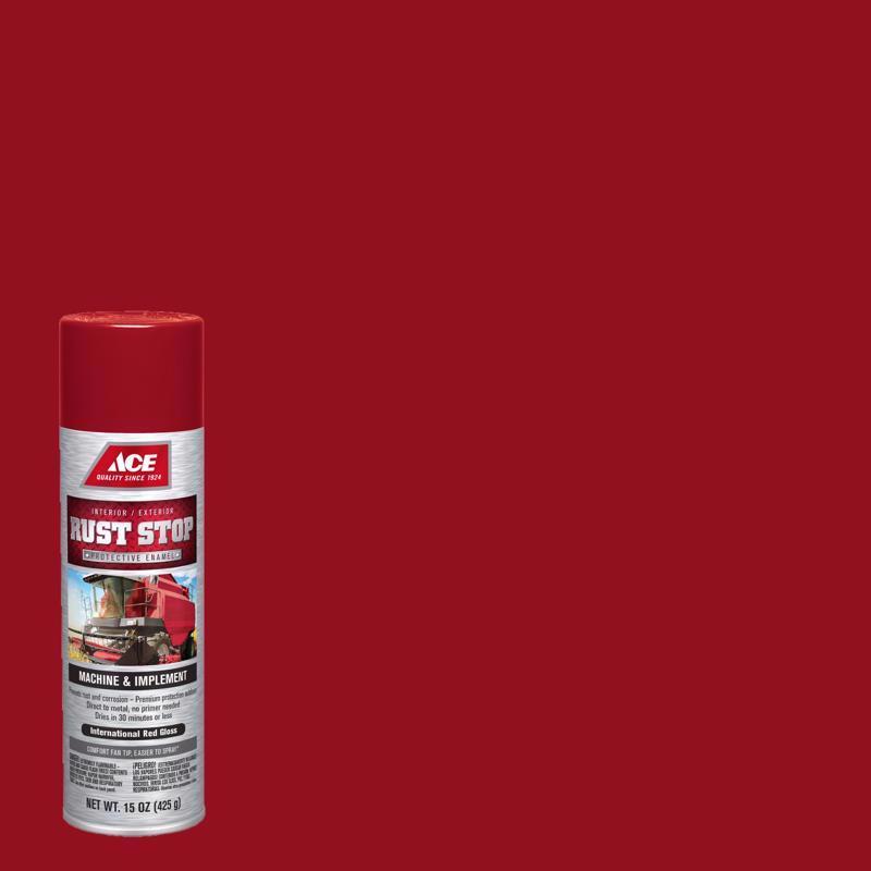Ace Rust Stop Machine & Implement Gloss International Red Protective Enamel Spray Paint 15 oz, Pack of 6