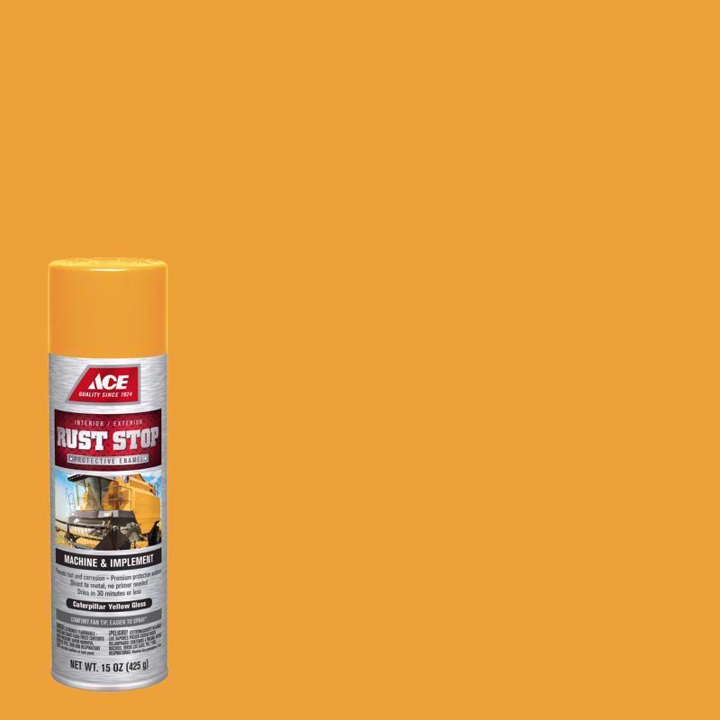 Ace Rust Stop Machine & Implement Gloss Caterpillar Yellow Protective Enamel Spray Paint 15 oz, Pack of 6