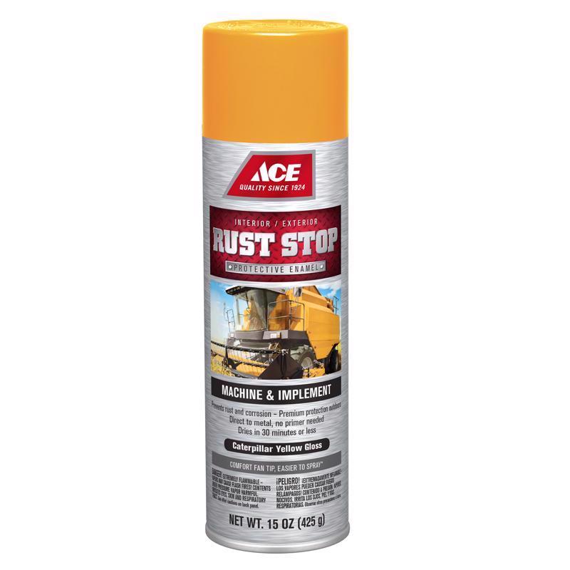 Ace Rust Stop Machine & Implement Gloss Caterpillar Yellow Protective Enamel Spray Paint 15 oz, Pack of 6
