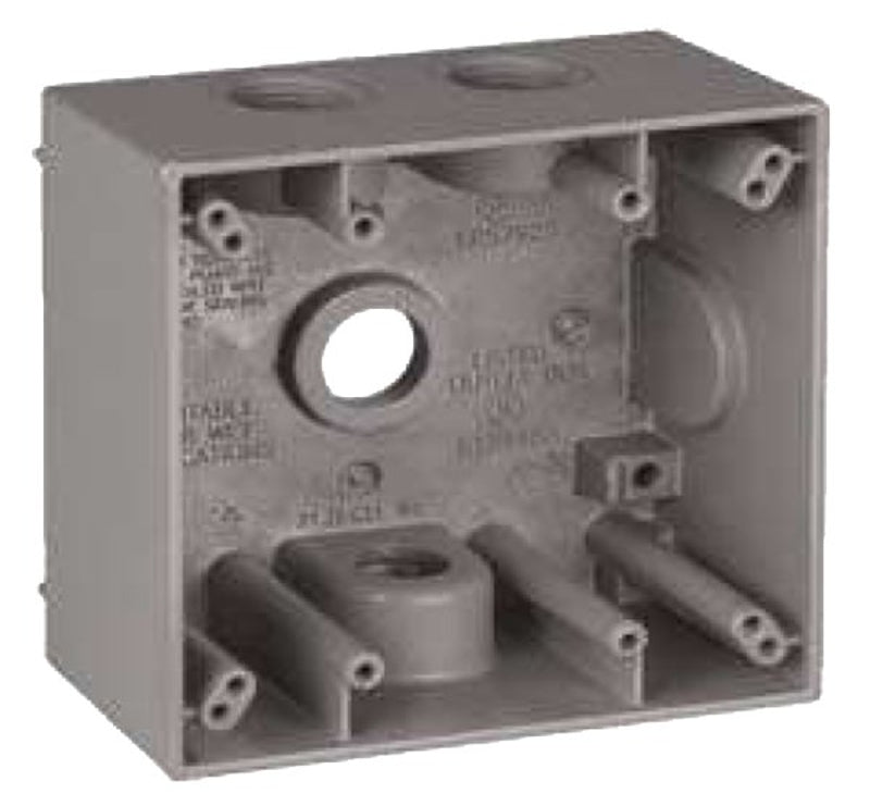 Teddico/Bwf TGB-54V Outlet Box, 30.5 cu-in, 4-1/2 in, 2-Gang, 4-Knockout, Metal, Gray, Powder-Coated
